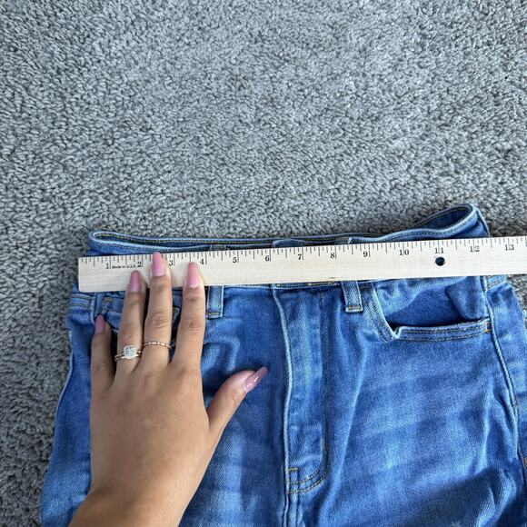 Cello Jeans Womens 3 Blue Medium Wash High Rise Distressed Flare Stretch Denim - Picture 7 of 13